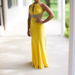 Elegant Yellow Gown with Embellished Details